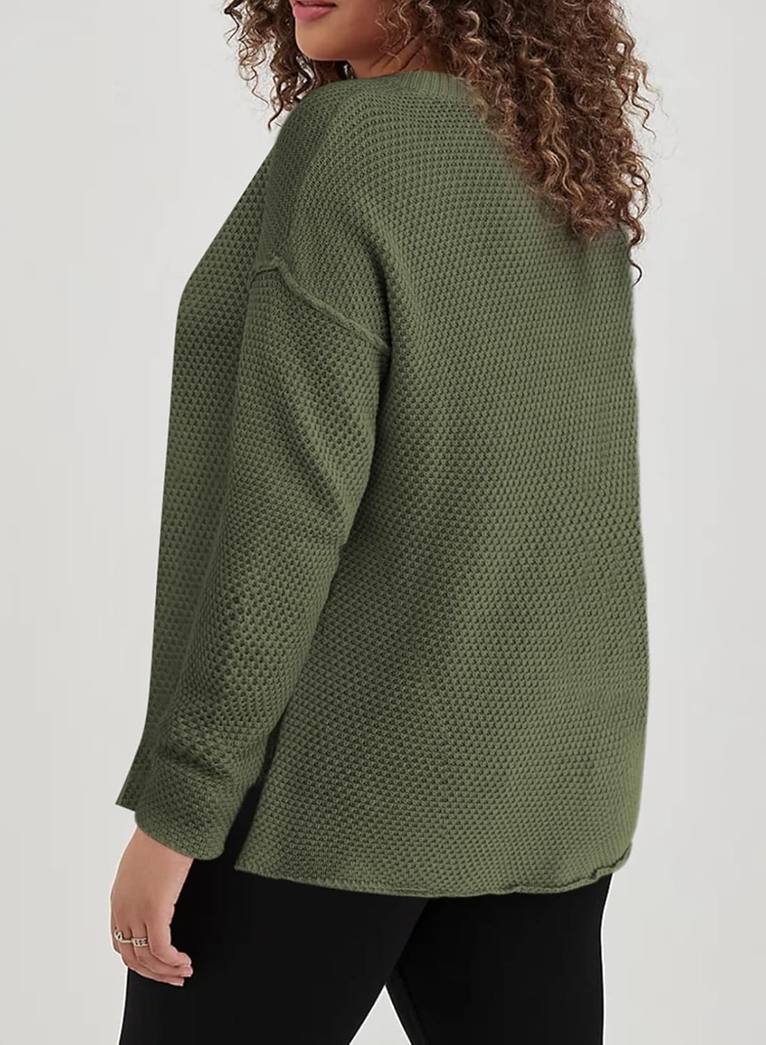 Womens Plus Size Sweaters Casual Long Sleeve Loose V Neck Button Henley Tops