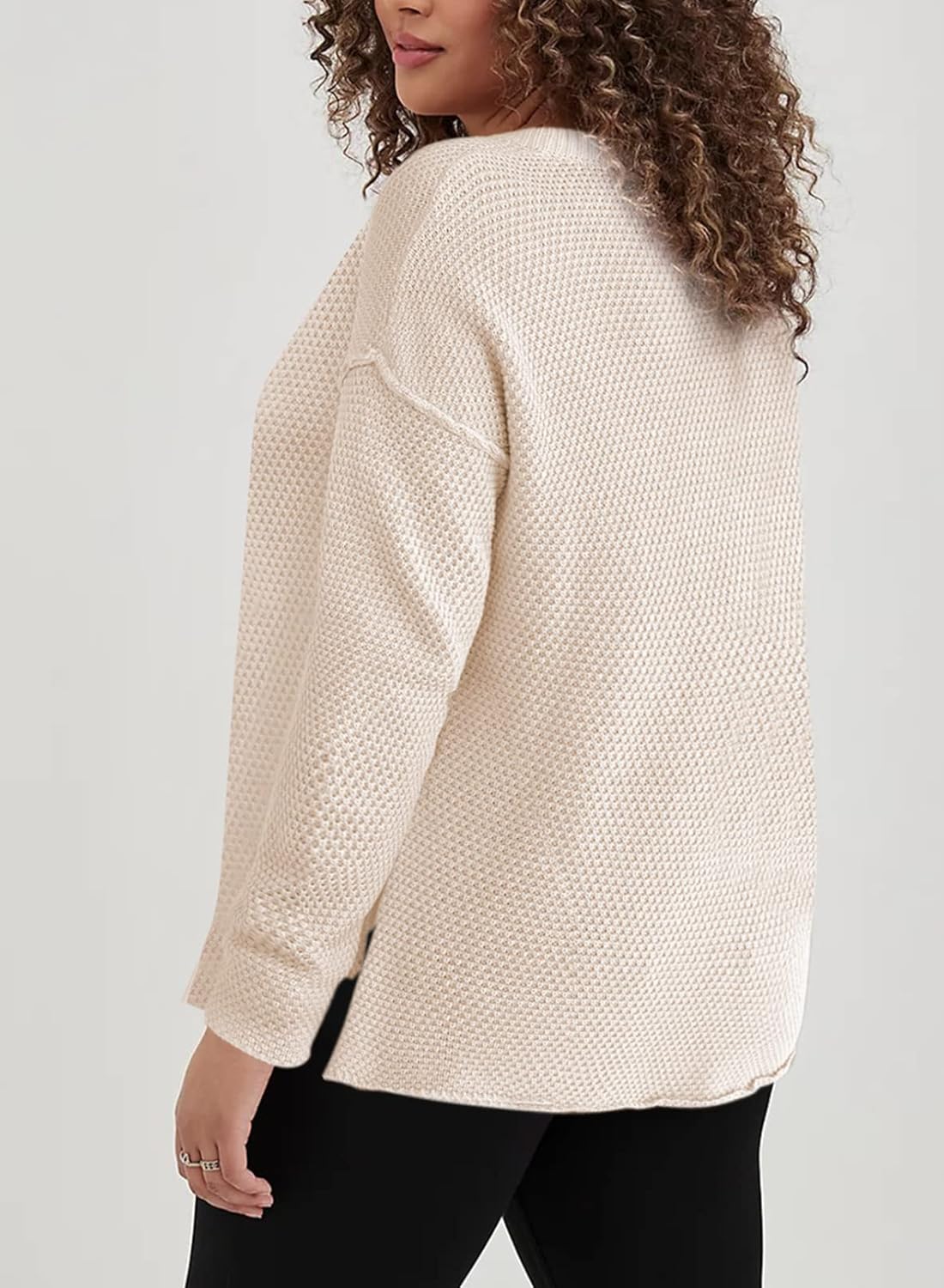 Womens Plus Size Sweaters Casual Long Sleeve Loose V Neck Button Henley Tops