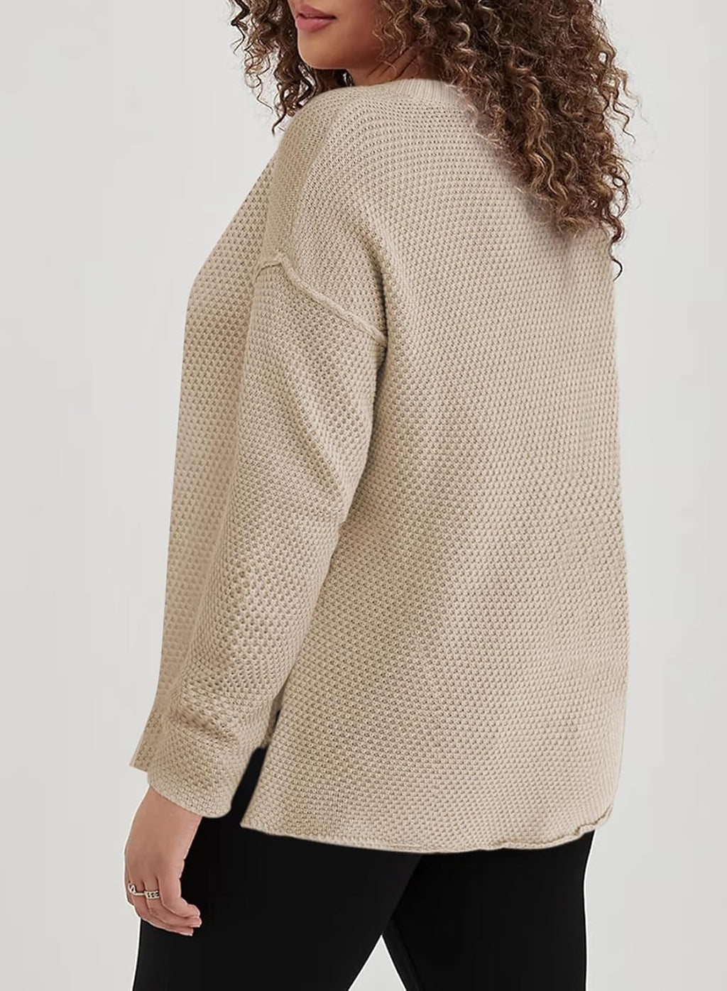 Womens Plus Size Sweaters Casual Long Sleeve Loose V Neck Button Henley Tops