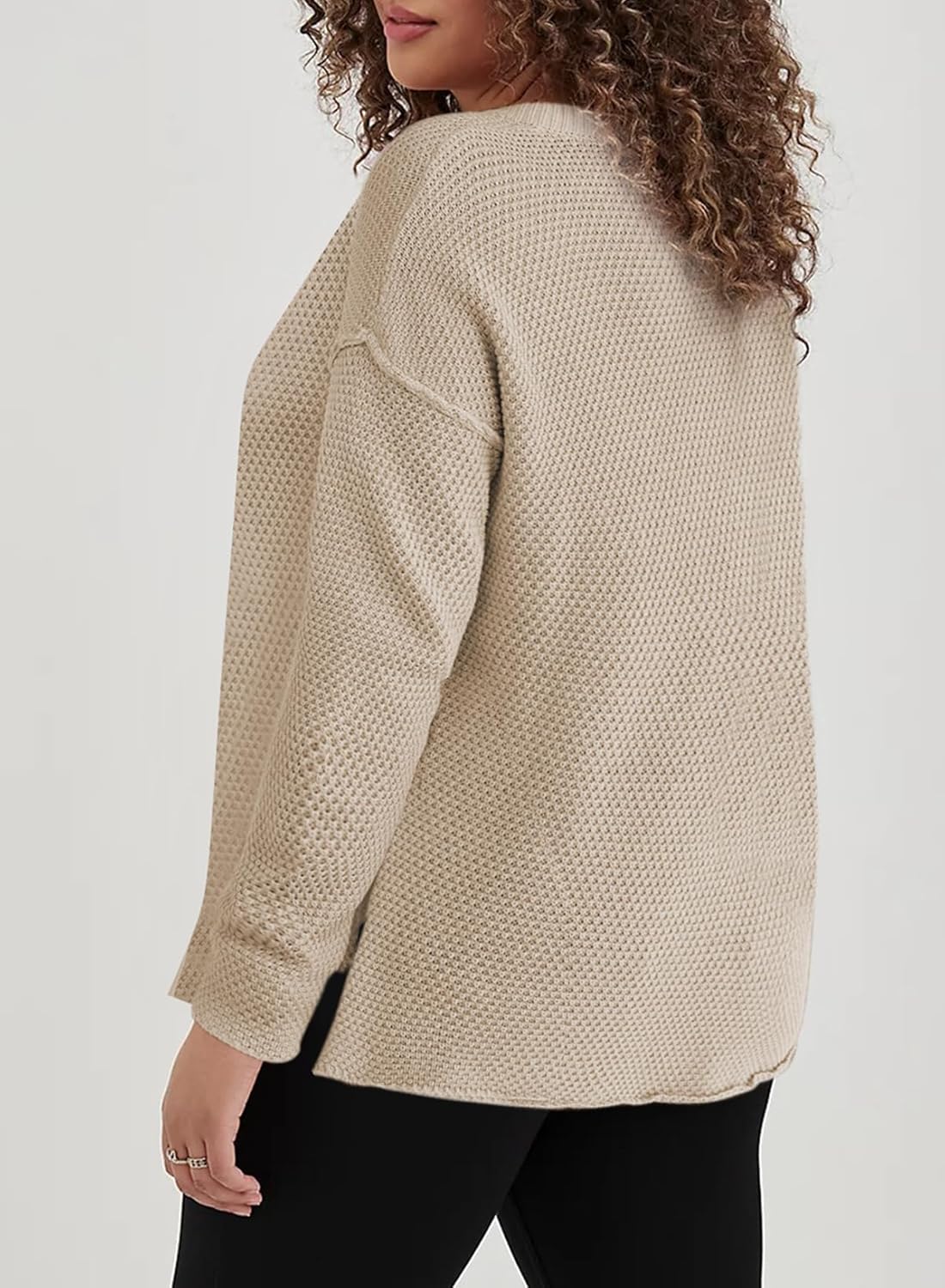 Womens Plus Size Sweaters Casual Long Sleeve Loose V Neck Button Henley Tops