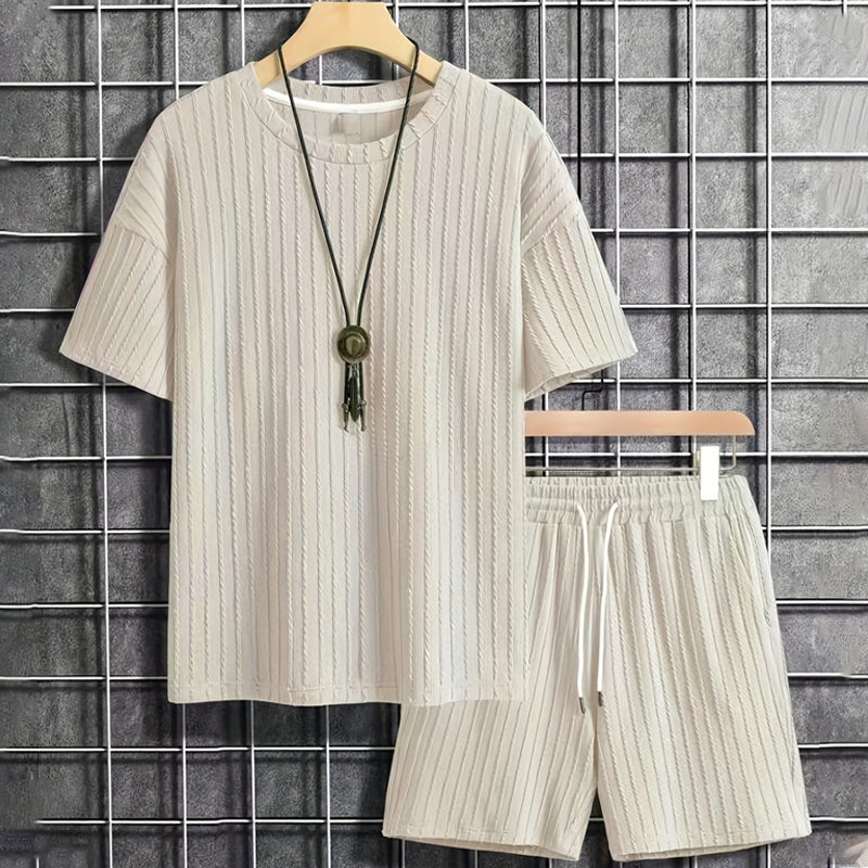 💕Men’s Summer 2-piece Set - Drop Shoulder T-shirt and Drawstring Shorts | Ultra-Breathable & Quick-Dry Fabric